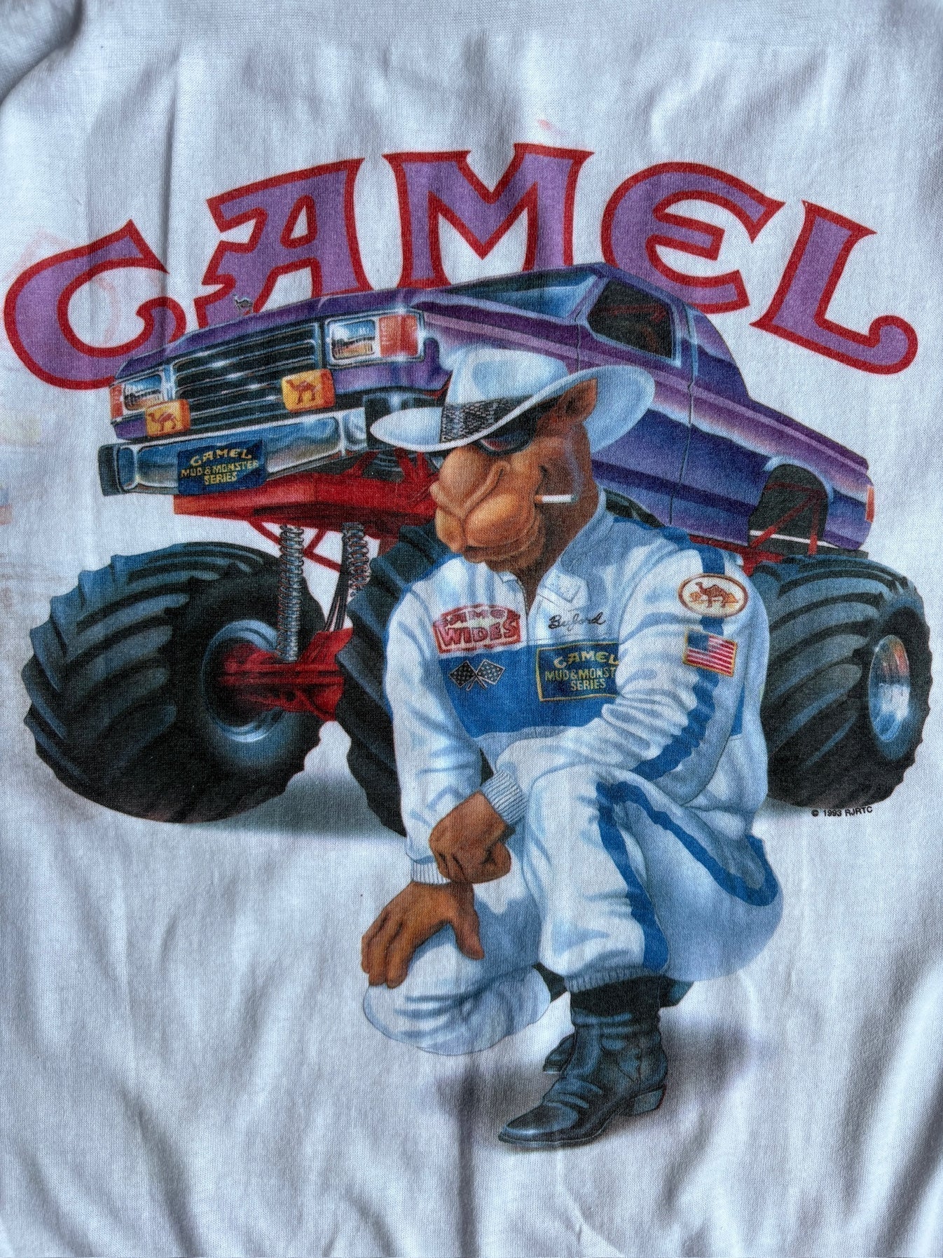 Vintage White Cropped Camel Motorsports Shirt