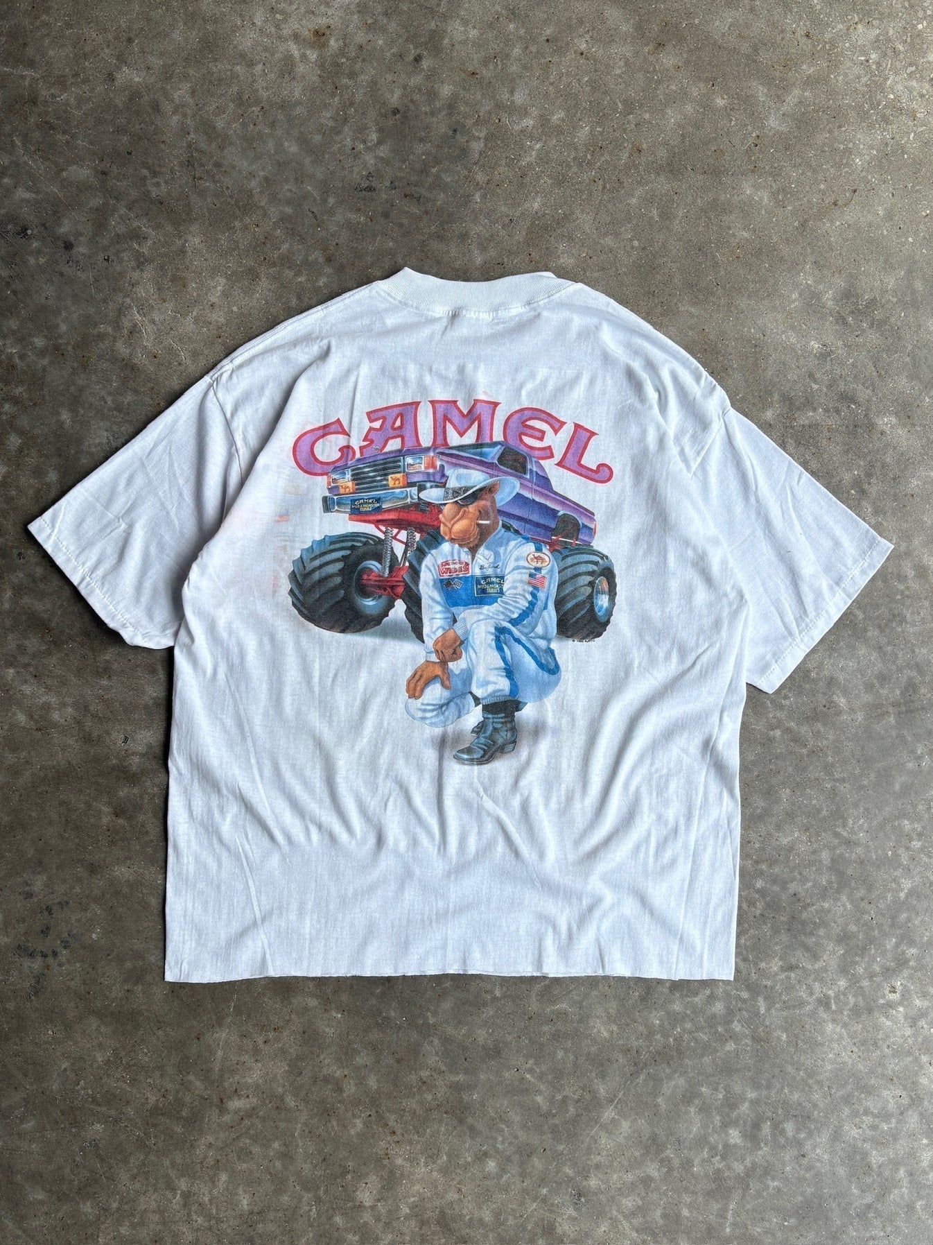 Vintage White Cropped Camel Motorsports Shirt