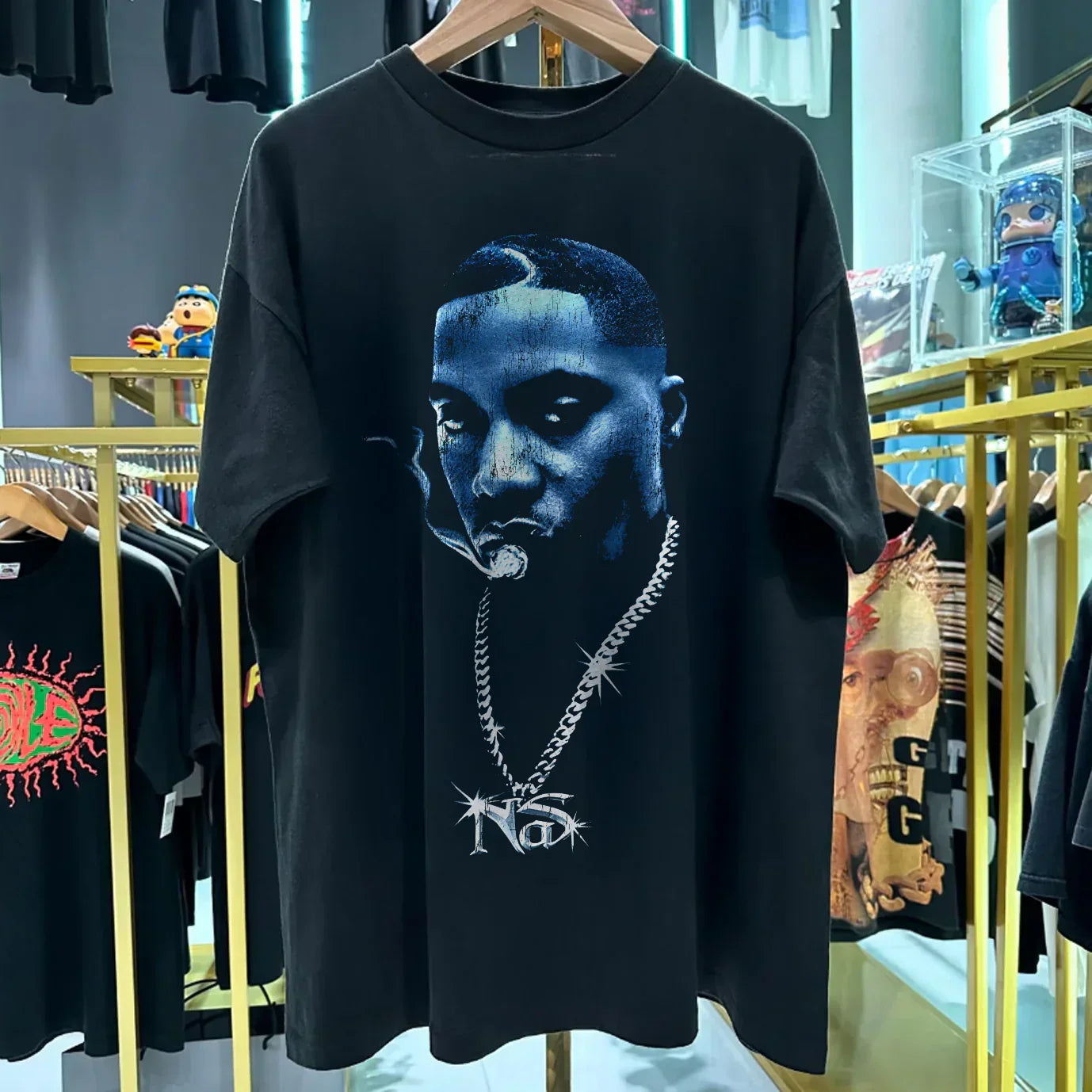 90s NAS 'GODS SON' RARE WASHED BLACK T-SHIRT