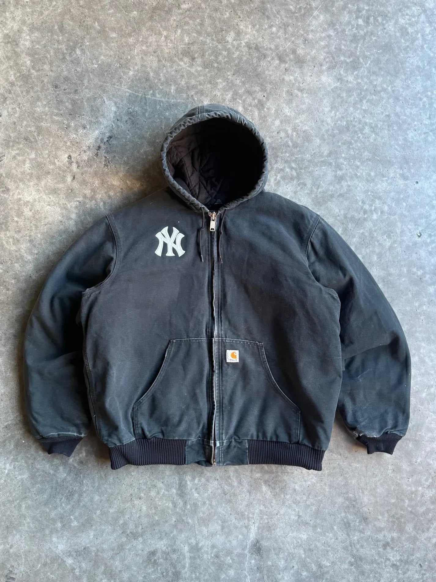 Vintage Faded Black Hooded Yankees Carhartt Jacket